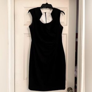 Calvin Klein Black Sleeveless Sheath Dress with White Lined Neck